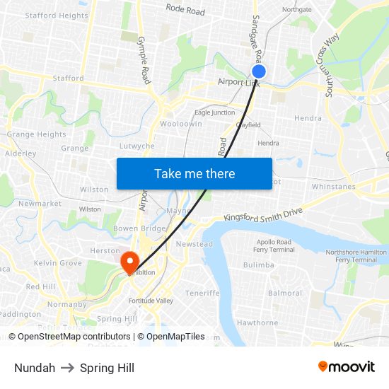 Nundah to Spring Hill map