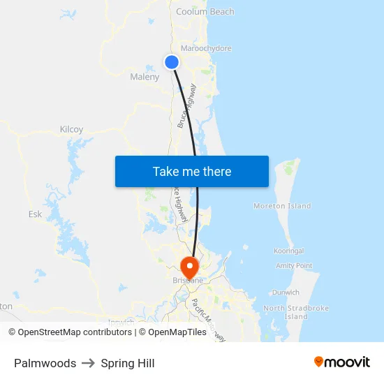 Palmwoods to Spring Hill map