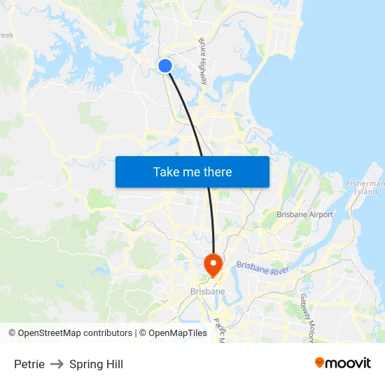 Petrie to Spring Hill map