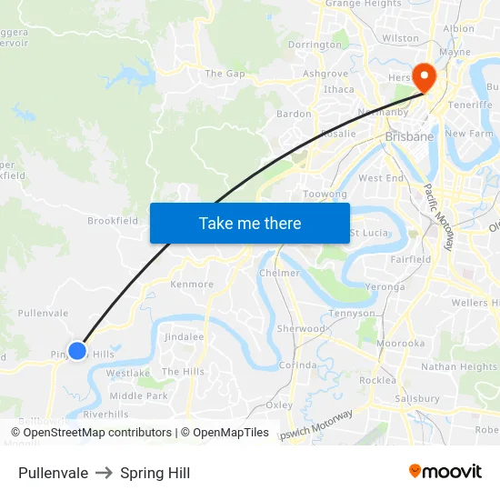 Pullenvale to Spring Hill map