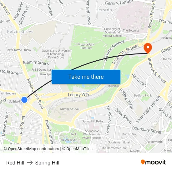 Red Hill to Spring Hill map