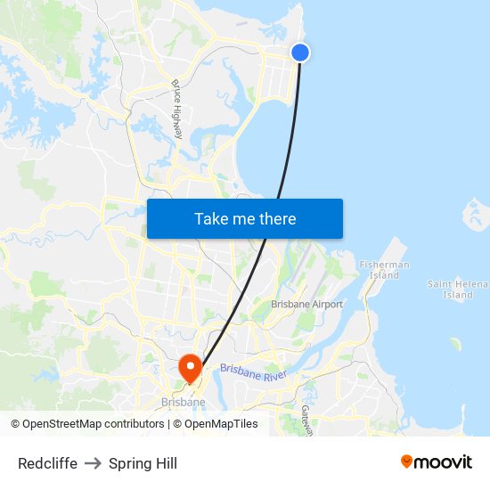 Redcliffe to Spring Hill map