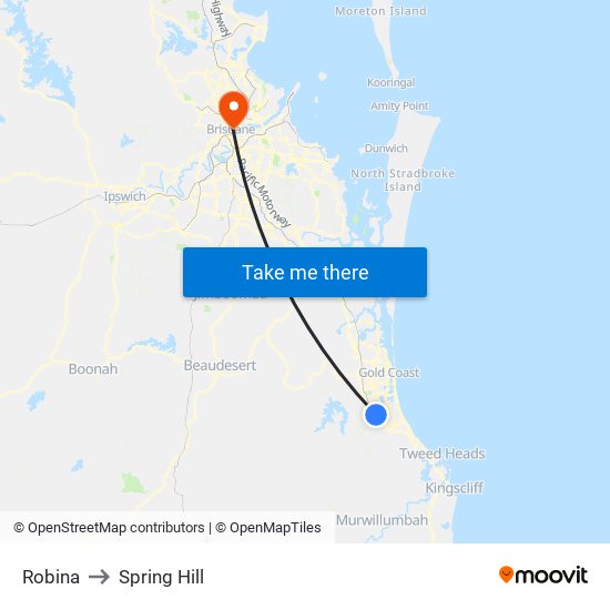 Robina to Spring Hill map