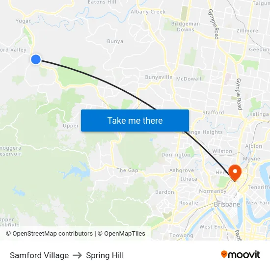 Samford Village to Spring Hill map