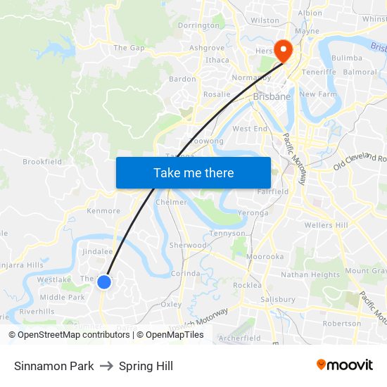 Sinnamon Park to Spring Hill map