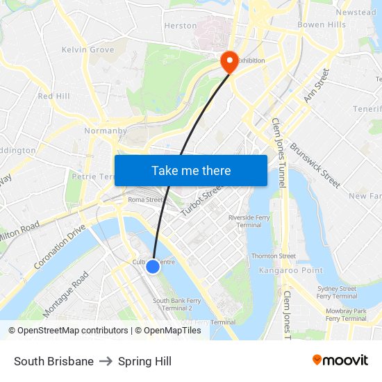 South Brisbane to Spring Hill map