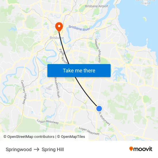 Springwood to Spring Hill map