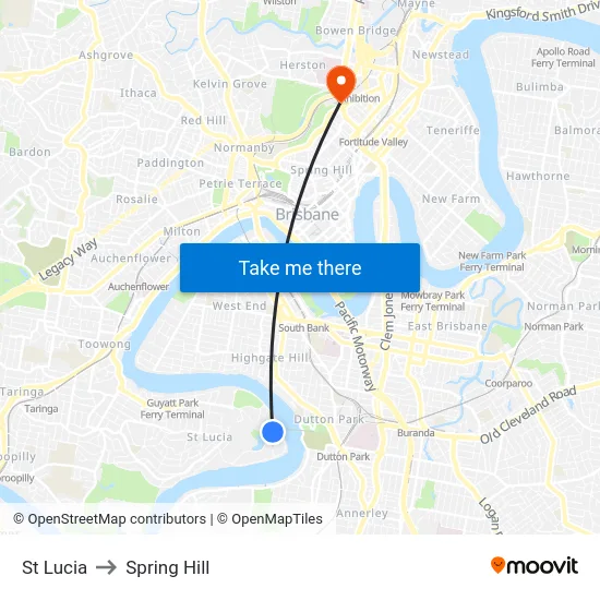 St Lucia to Spring Hill map