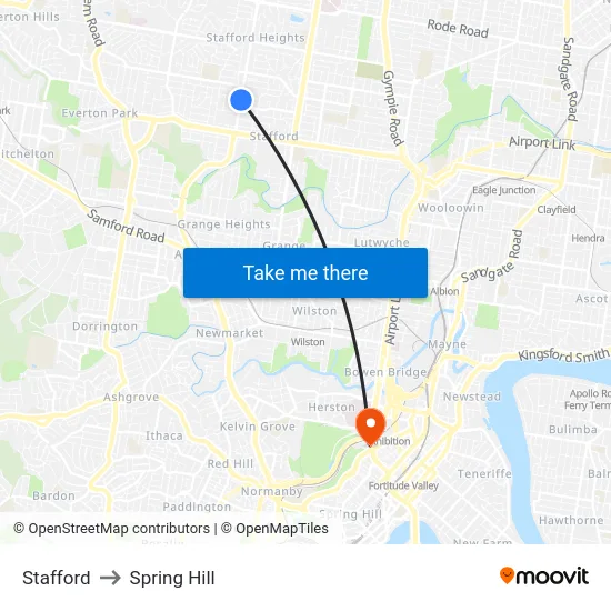 Stafford to Spring Hill map