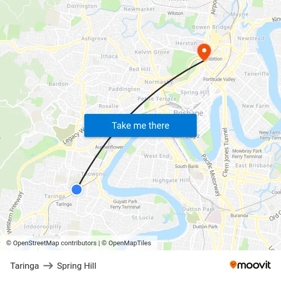Taringa to Spring Hill map