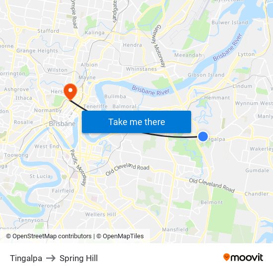 Tingalpa to Spring Hill map