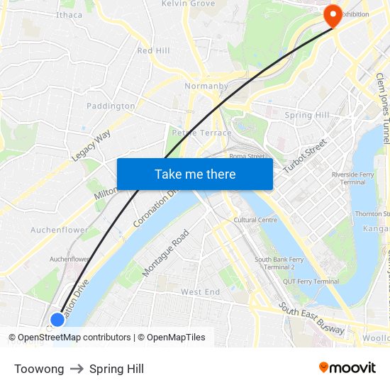 Toowong to Spring Hill map