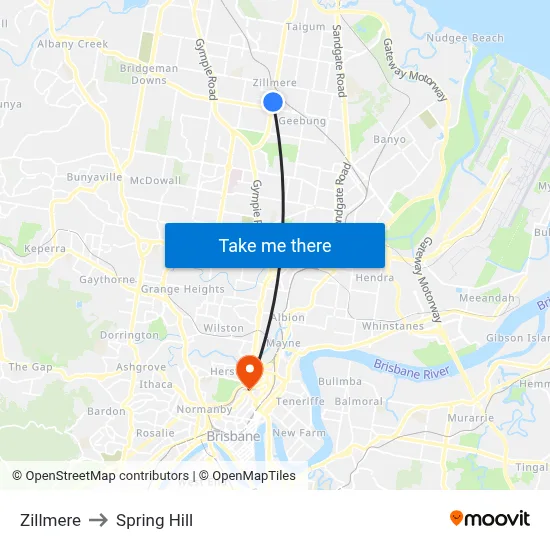 Zillmere to Spring Hill map