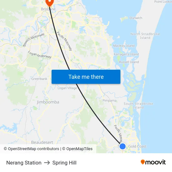 Nerang Station to Spring Hill map