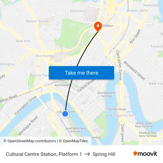 Cultural Centre Station, Platform 1 to Spring Hill map