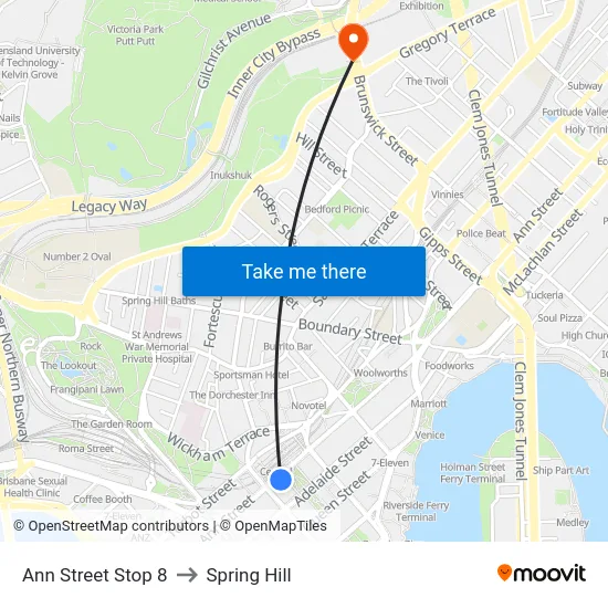 Ann Street Stop 8 to Spring Hill map