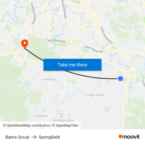 Bahrs Scrub to Springfield map