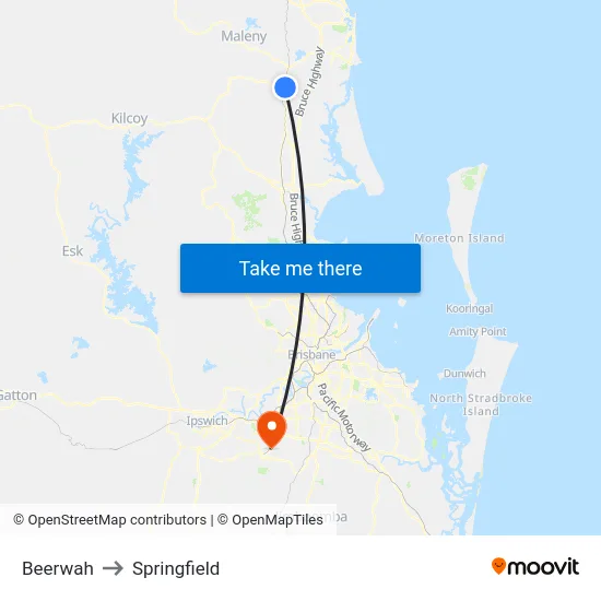 Beerwah to Springfield map