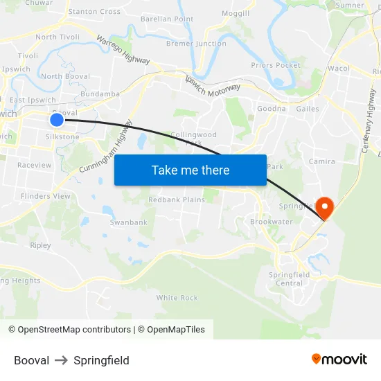 Booval to Springfield map