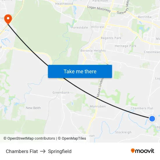 Chambers Flat to Springfield map