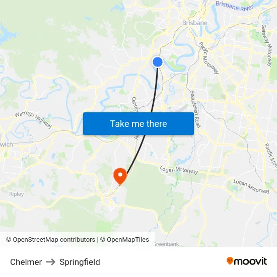 Chelmer to Springfield map