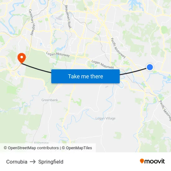 Cornubia to Springfield map