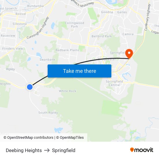 Deebing Heights to Springfield map