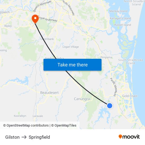 Gilston to Springfield map