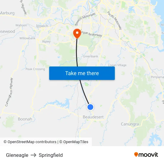 Gleneagle to Springfield map