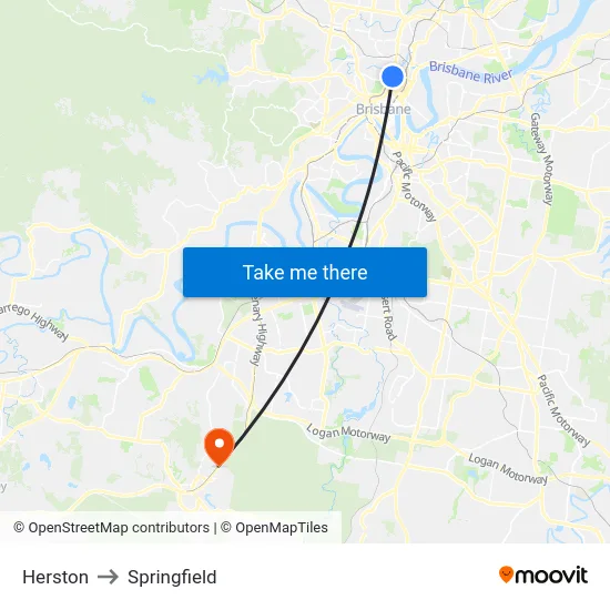 Herston to Springfield map