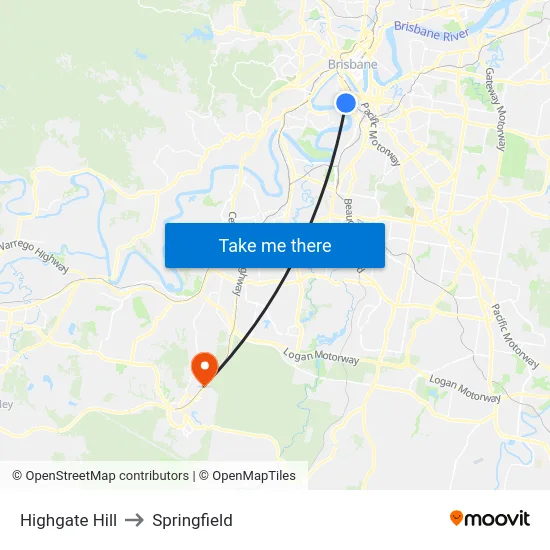 Highgate Hill to Springfield map