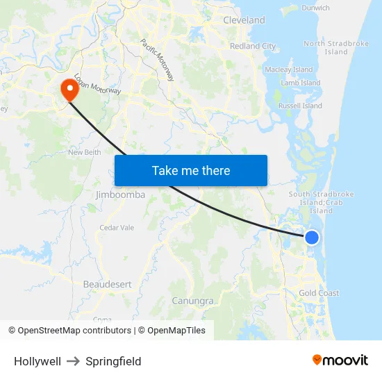 Hollywell to Springfield map