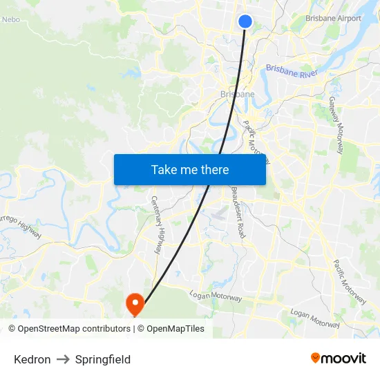Kedron to Springfield map