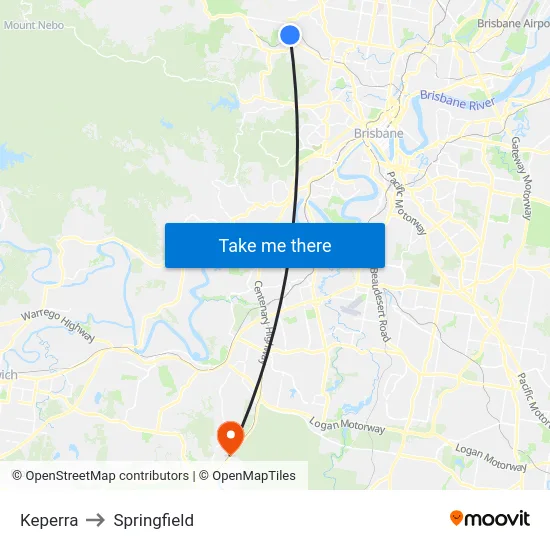 Keperra to Springfield map