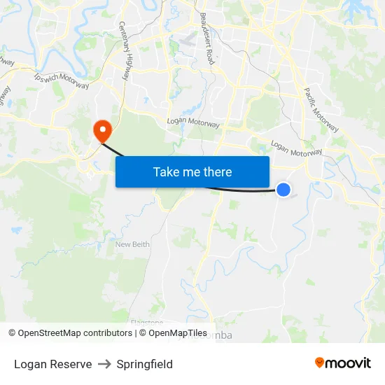 Logan Reserve to Springfield map