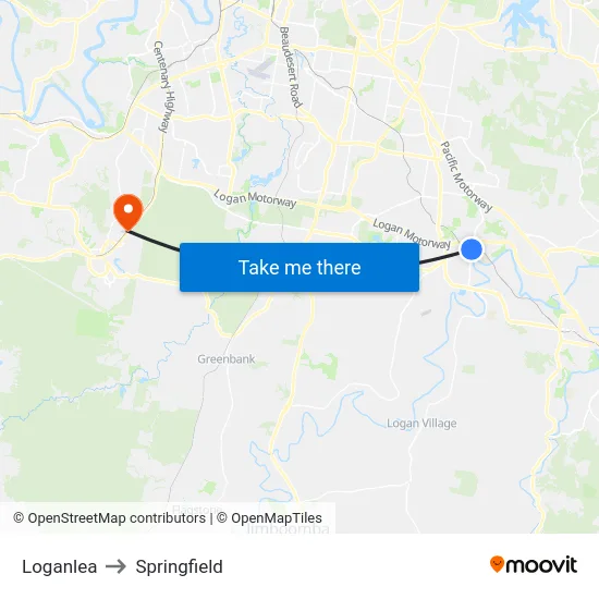 Loganlea to Springfield map