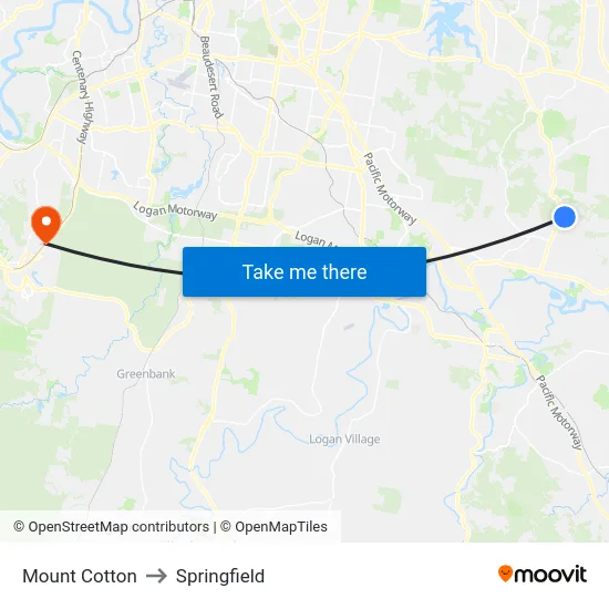 Mount Cotton to Springfield map