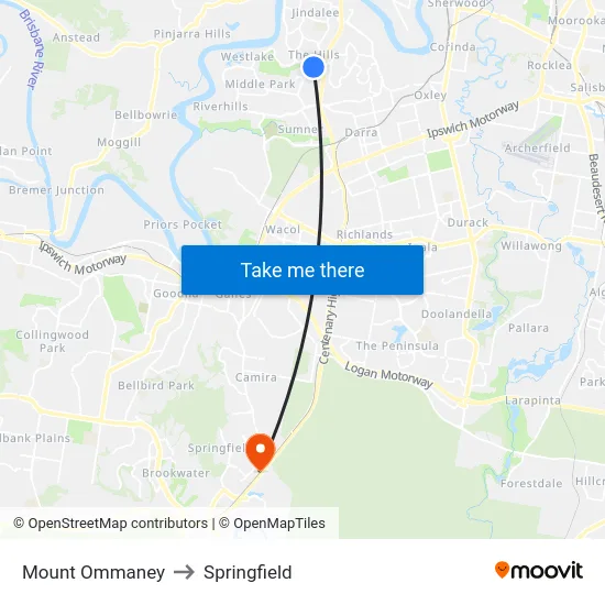Mount Ommaney to Springfield map