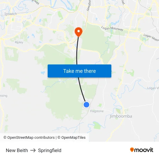 New Beith to Springfield map