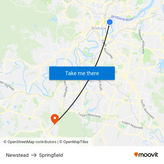 Newstead to Springfield map