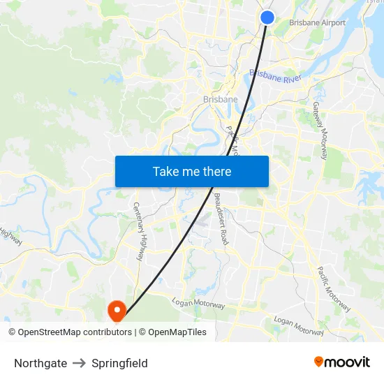 Northgate to Springfield map