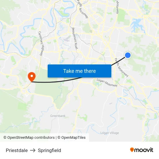 Priestdale to Springfield map