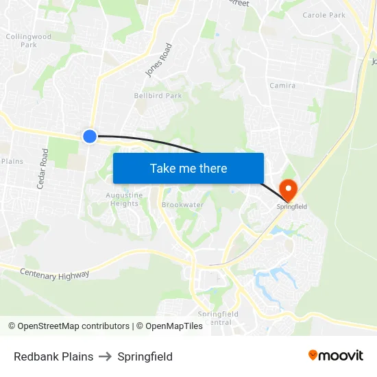 Redbank Plains to Springfield map
