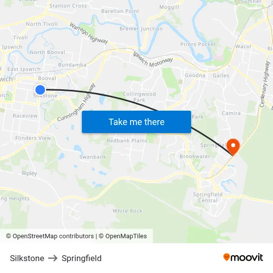 Silkstone to Springfield map