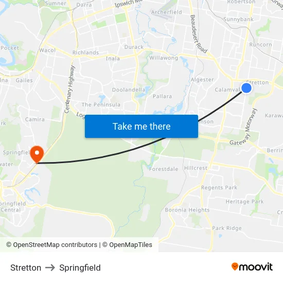 Stretton to Springfield map