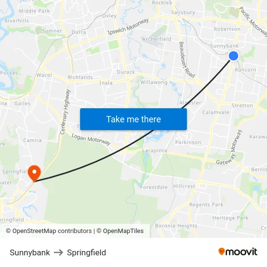 Sunnybank to Springfield map