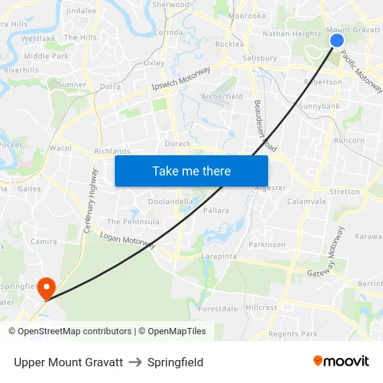 Upper Mount Gravatt to Springfield map