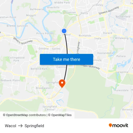 Wacol to Springfield map