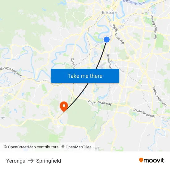 Yeronga to Springfield map