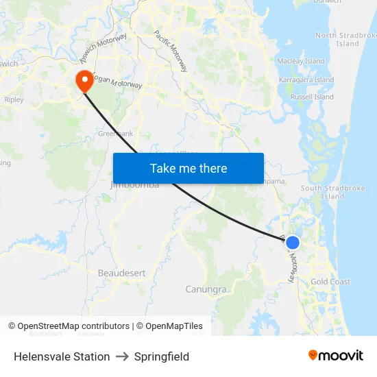 Helensvale Station to Springfield map